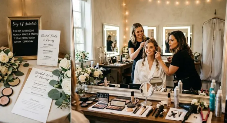 Coiffure et maquillage de mariée : essai, tarifs et déroulé du jour J